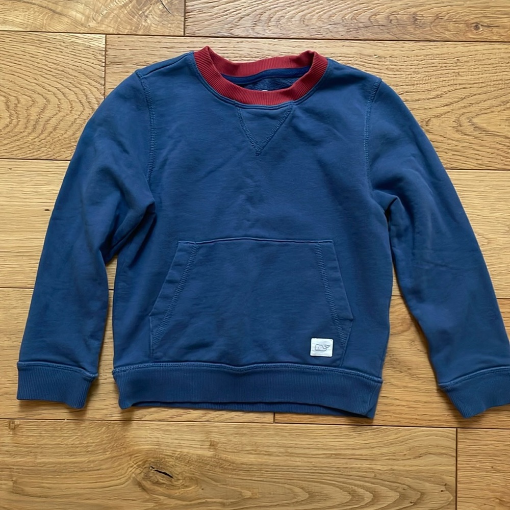 Boys size 5 navy blue and red lined terry cloth sweatshirt.